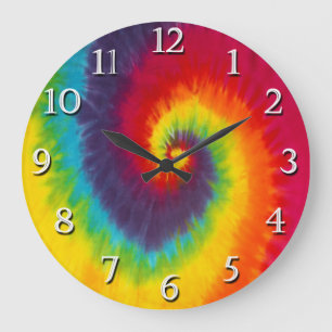 Regenbogen-Wirbel-Tie-Dye Groovy Bunte Farben Große Wanduhr