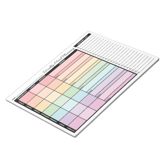 Regenbogen Wöchentlicher Feinkostplaner mit Lebens Notizblock (angewinkelt)