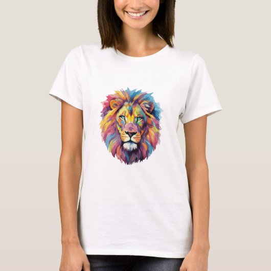 Regenbogen Wolf Aquarell Portrait T-Shirt (Vorderseite)