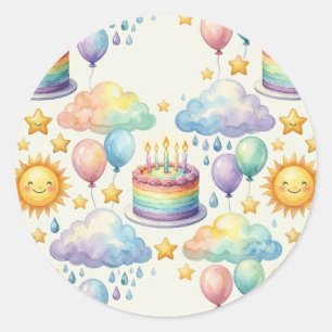 Regenbogen-Wolken-Geburtstag Runder Aufkleber