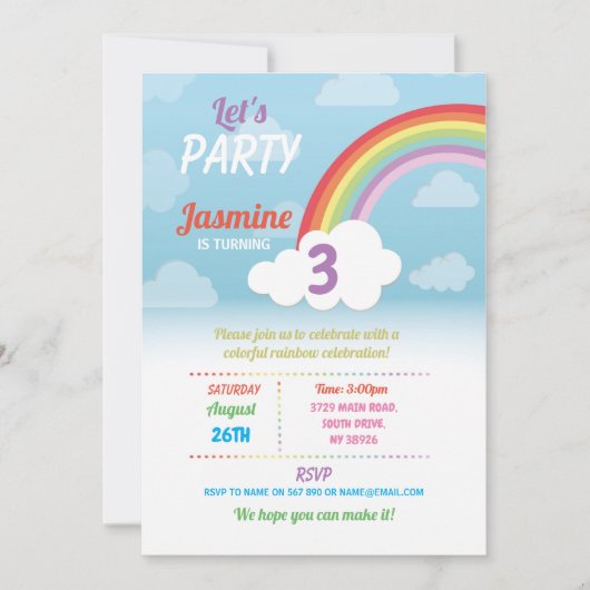 Regenbogen Wolken jedes Alters Geburtstagsparty Sk Einladung (Vorderseite)