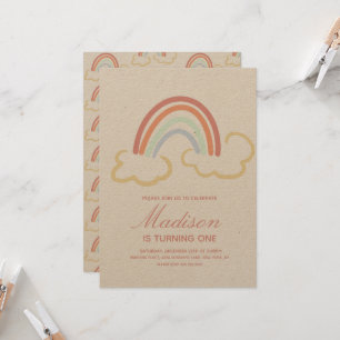 Regenbogen-Wolken-Kritzelbild Farbige Rustikale Einladung