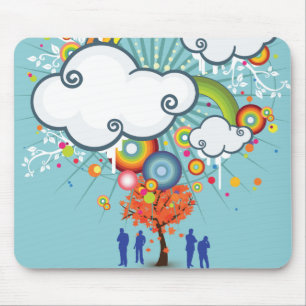 Regenbogen-Wolken-Menschen-Baum-Mauspad Mousepad