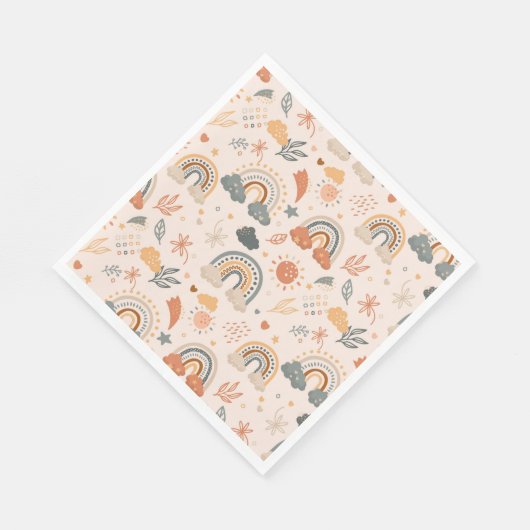Regenbogen Wolken Sonnenmuster, Erdtöne Serviette (Ecke)