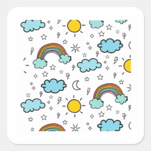 Regenbogen Wolken Sonnenstars Muster für Kinder Quadratischer Aufkleber