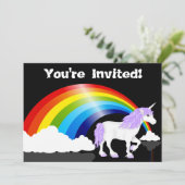 Regenbogen, Wolken und Einhorn Einladung zum Gebur (Stehend Vorderseite)