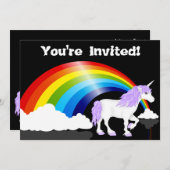 Regenbogen, Wolken und Einhorn Einladung zum Gebur (Vorne/Hinten)