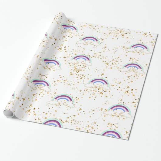 Regenbogen Wolken und Sterne Geschenkpapier (Ungerollt)