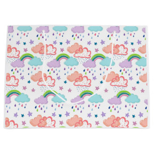 Regenbogen, Wolken und Sterngeschenktasche Große Geschenktüte