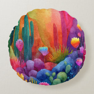 Regenbogen-Wüsten-Kaktus-Galaxie-Rundkissen Rundes Kissen