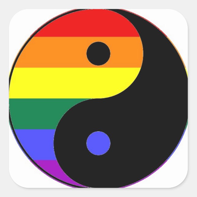 Regenbogen Yin und Yang - LGBT Quadratischer Aufkleber (Vorderseite)