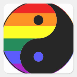 Regenbogen Yin und Yang - LGBT Quadratischer Aufkleber