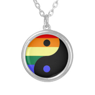 Regenbogen Yin und Yang - LGBT Versilberte Kette