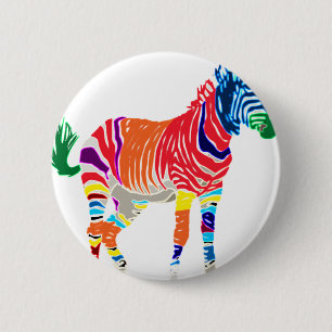 Regenbogen Zebra Tiere Monogramm-Muster-Party Button