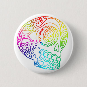 Regenbogen zeichnet Zuckerschädel in der Liebe Button