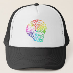 Regenbogen zeichnet Zuckerschädel in der Liebe Truckerkappe
