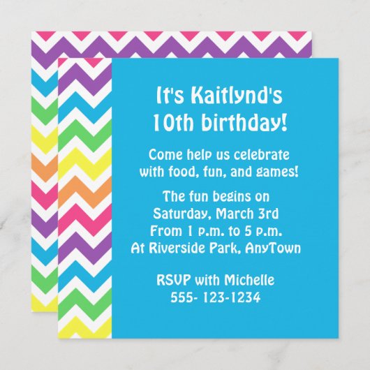 Regenbogen Zickzack Einladung (Vorne/Hinten)