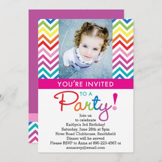 Regenbogen-Zickzack Party Einladung (Vorne/Hinten)