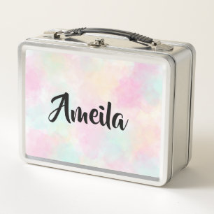 Regenbogen Zuckerwatte personalisierter Kindername Metall Brotdose