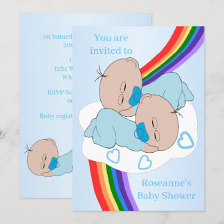 Regenbogen-Zwillinge Baby Boys Baby Shower Einladung