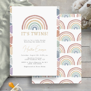 Regenbogen Zwillinge Babyparty Einladung
