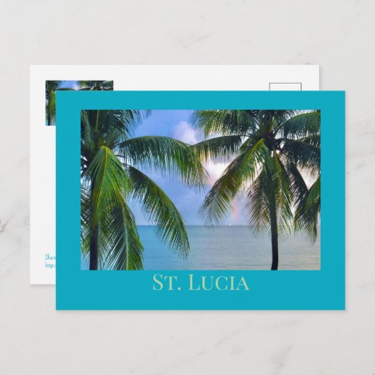 Regenbogen zwischen Palmen und Bäumen /St. Lucia Postkarte (Vorne/Hinten)