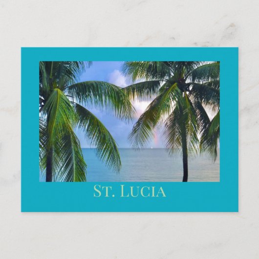 Regenbogen zwischen Palmen und Bäumen /St. Lucia Postkarte (Vorderseite)