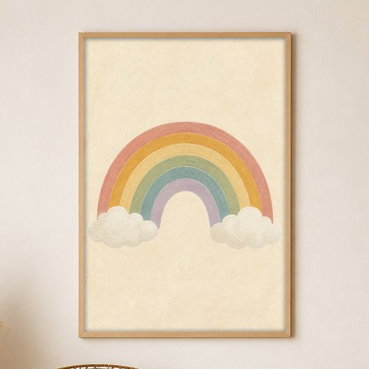 Regenbogen zwischen Wolken Gouache Boho Kunstposte Poster