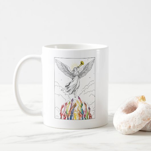 Regenbogenaufstieg – Pride-Engel der Hoffnung Kaffeetasse (Mit Donut)