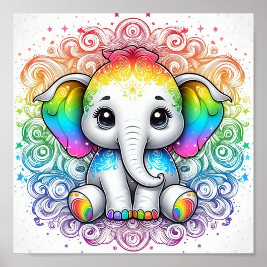 Regenbogenbaby-Elefant kleines Poster (Vorne)
