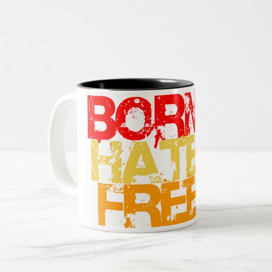 Regenbogenballons. geborener Hass frei. Zweifarbige Tasse (Vorderseite Links)