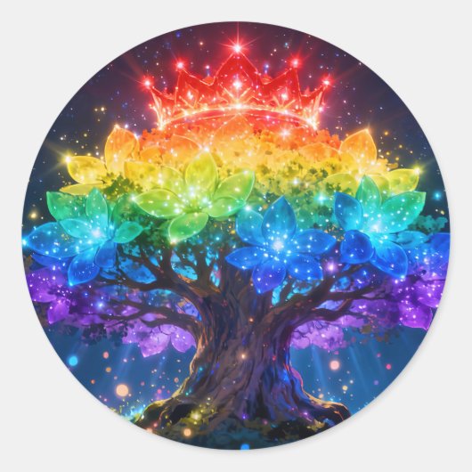 Regenbogenbaum-Licht-Rundaufkleber Runder Aufkleber (Vorderseite)