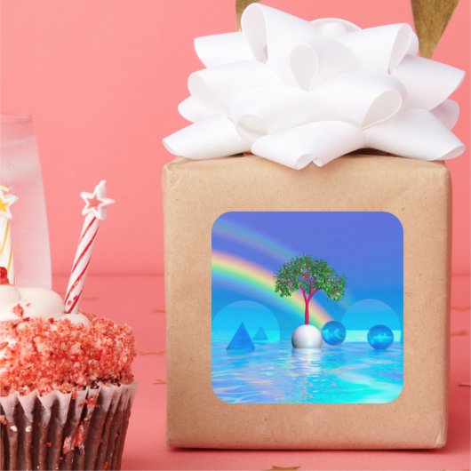 Regenbogenbaum Quadratischer Aufkleber (Party)