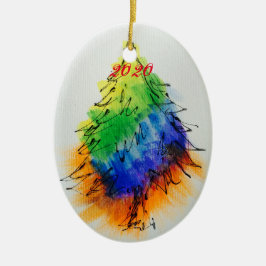 Regenbogenbaum und Streifen Keramik Ornament