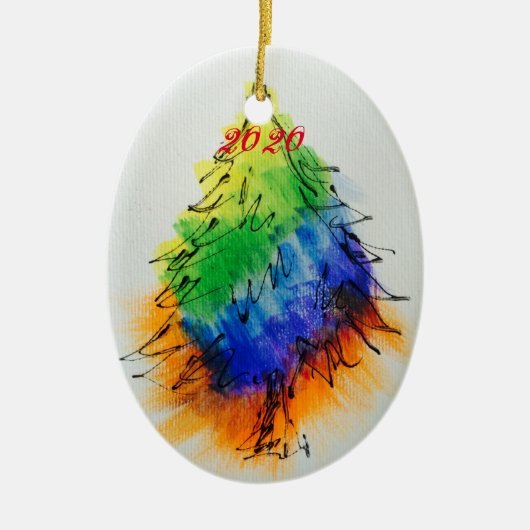 Regenbogenbaum und Streifen Keramik Ornament (Vorne)