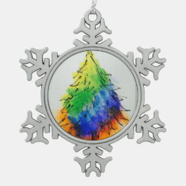 Regenbogenbaum und Streifen Schneeflocken Zinn-Ornament