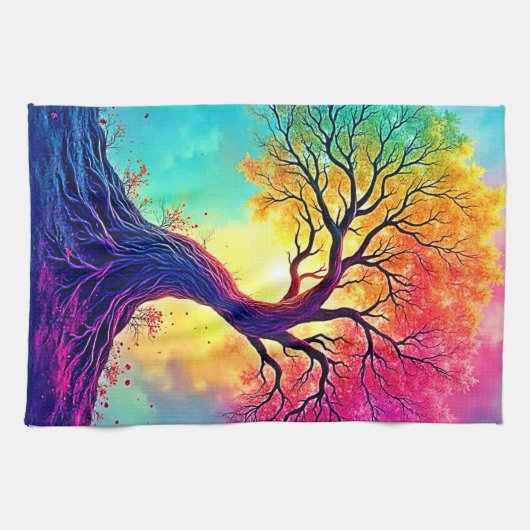 Regenbogenbaum: Wurzeln unendlicher Hoffnung Kunst Geschirrtuch (Horizontal)