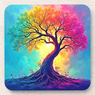 Regenbogenbaum: Wurzeln unendlicher Hoffnung Kunst Getränkeuntersetzer