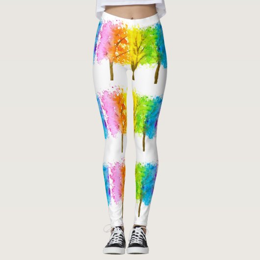 Regenbogenbäume farbenfrohe, helle Girlanlage Leggings (Vorderseite)