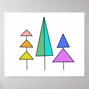 Regenbogenbäume geometrisch digital einfache Dreie Poster