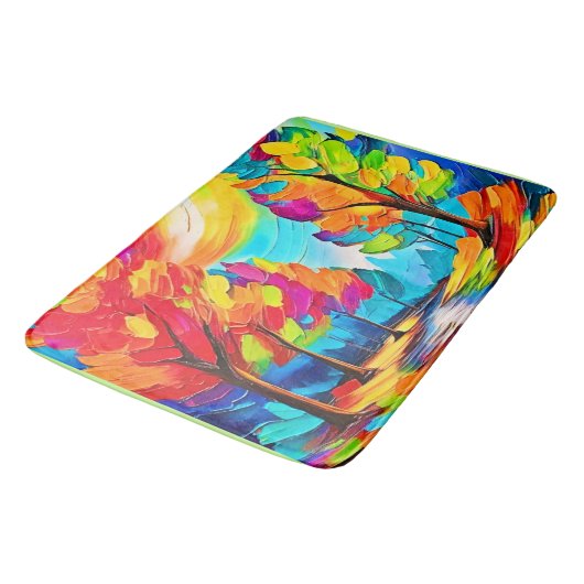 Regenbogenbäume: Lebhafter Wald Badematte (Schrägansicht)