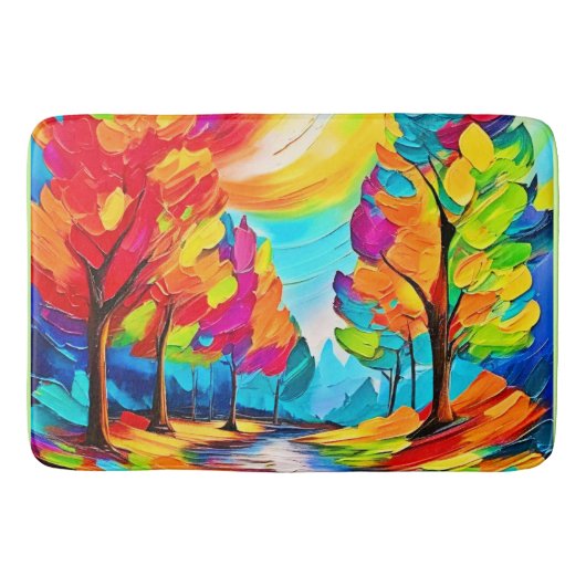 Regenbogenbäume: Lebhafter Wald Badematte (Vorderseite)
