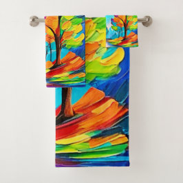 Regenbogenbäume: Lebhafter Wald Badhandtuch Set