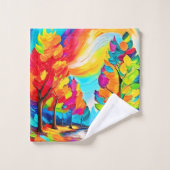Regenbogenbäume: Lebhafter Wald Badhandtuch Set (Waschlappen)