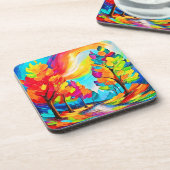 Regenbogenbäume: Lebhafter Wald Getränkeuntersetzer (Linke Seite)