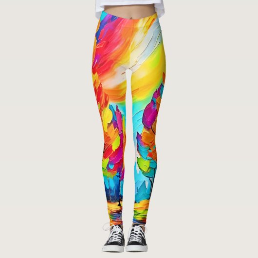 Regenbogenbäume: Lebhafter Wald Leggings (Vorderseite)