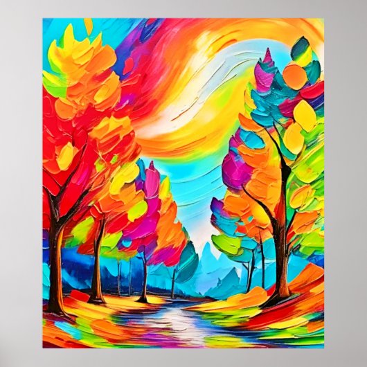 Regenbogenbäume: Lebhafter Wald Poster (Vorne)