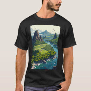 Regenbogenbekrönte Berglandschaft Flussbiegung Ins T-Shirt