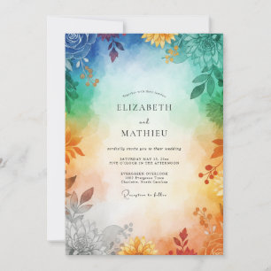 Regenbogenbemalte Hochzeit Einladung