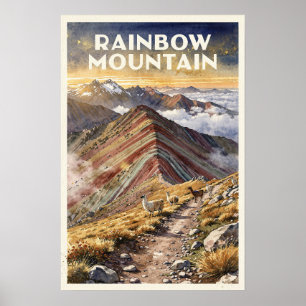 Regenbogenberg Peru Vintage Reise Poster